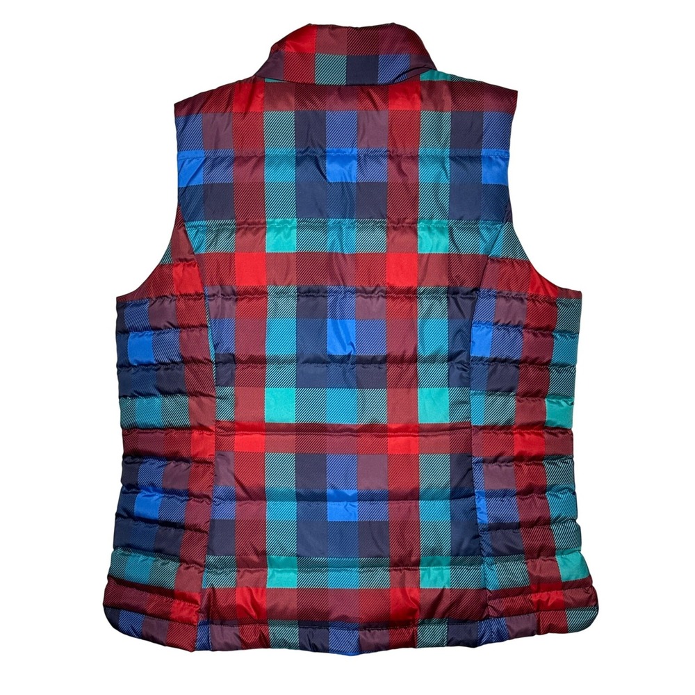 Lands' End Womens Red Blue Plaid Down Puffer Vest Full Zip Size XL